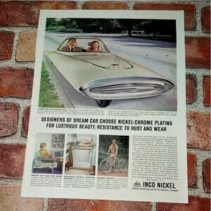 Inco Nickel Chrome Plating - Retro Futuristic MCM Dream Car - Vtg 1961 PRINT AD‎